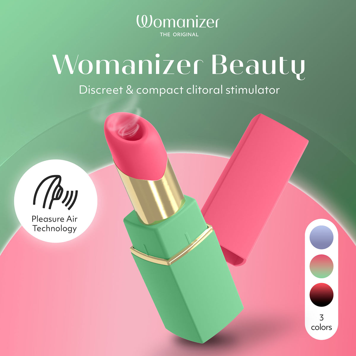Womanizer Beauty Travel-Friendly Lipstick Pleasure Air Clitoral Stimulator - Infographic