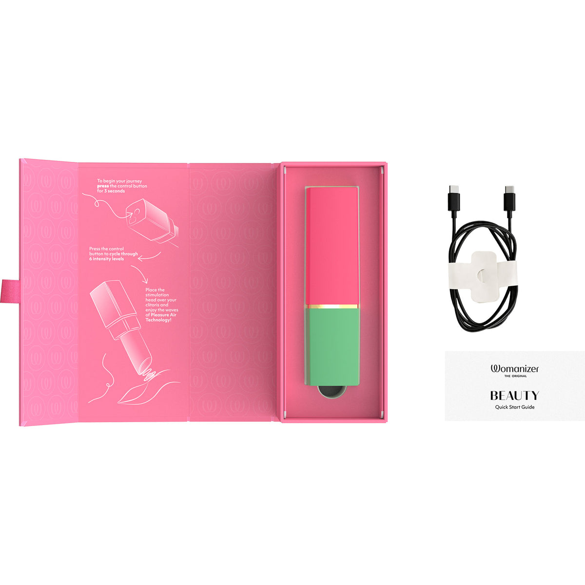Womanizer Beauty Travel-Friendly Lipstick Pleasure Air Clitoral Stimulator - Green & Pink