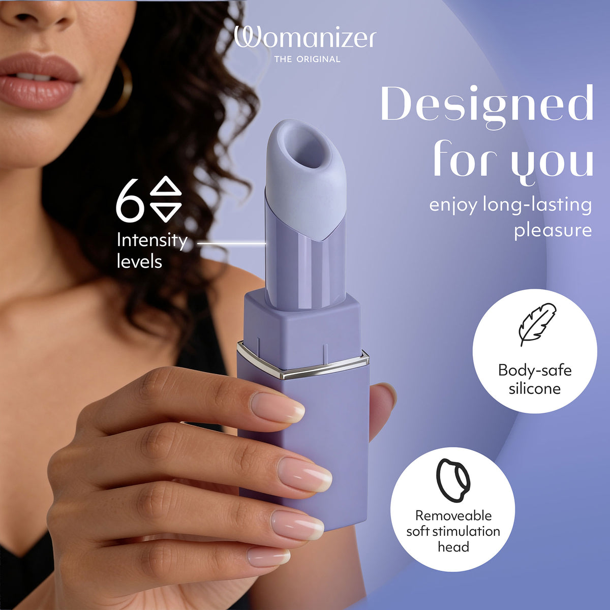 Womanizer Beauty Travel-Friendly Lipstick Pleasure Air Clitoral Stimulator - Infographic