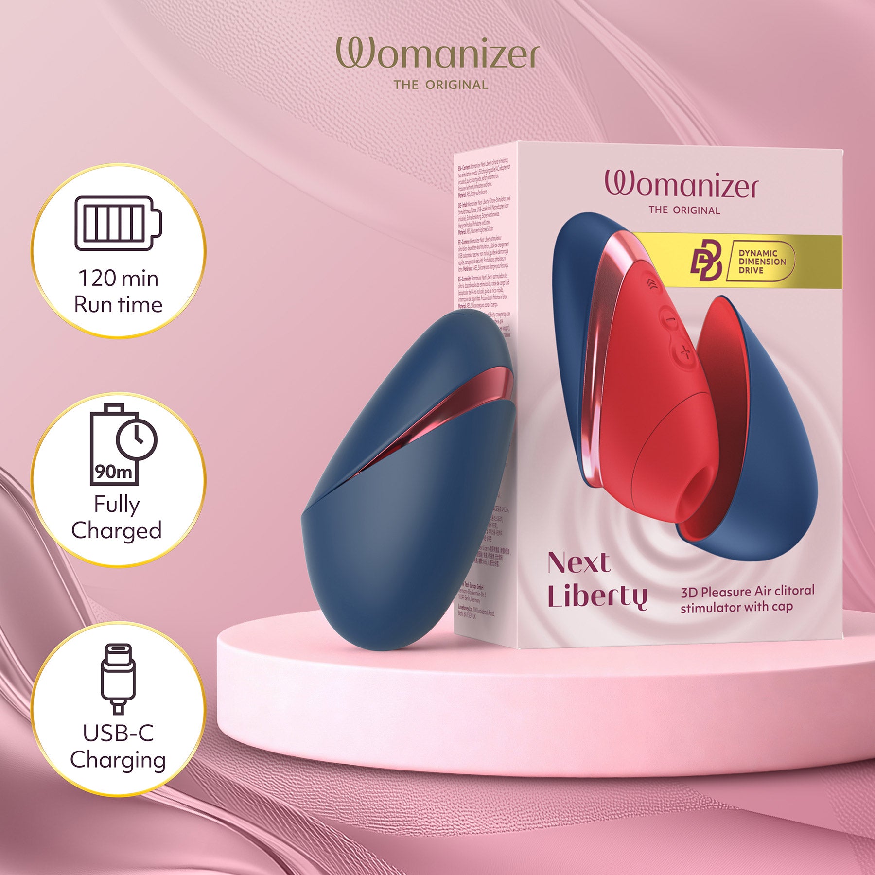 Womanizer Next Liberty Compact 3D Pleasure Air Clitoral Stimulator - Infographic 8