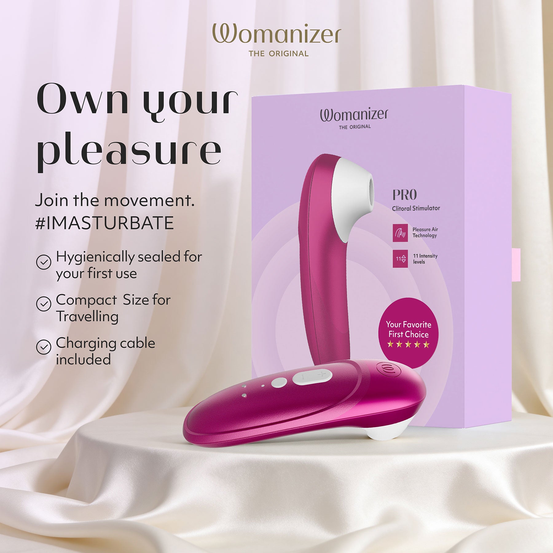 Womanizer Pro Pleasure Air Clitoral Stimulator - Vibrant Pink