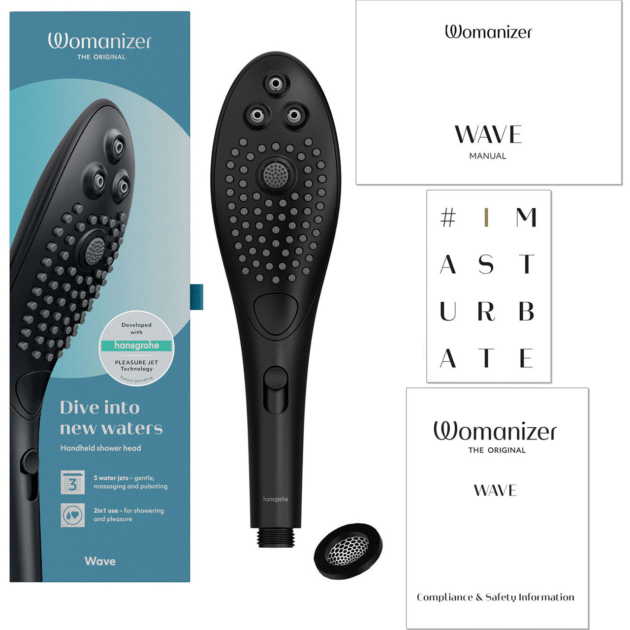 Womanizer Wave Shower Head & Water Massage Clitoral Stimulator - Black