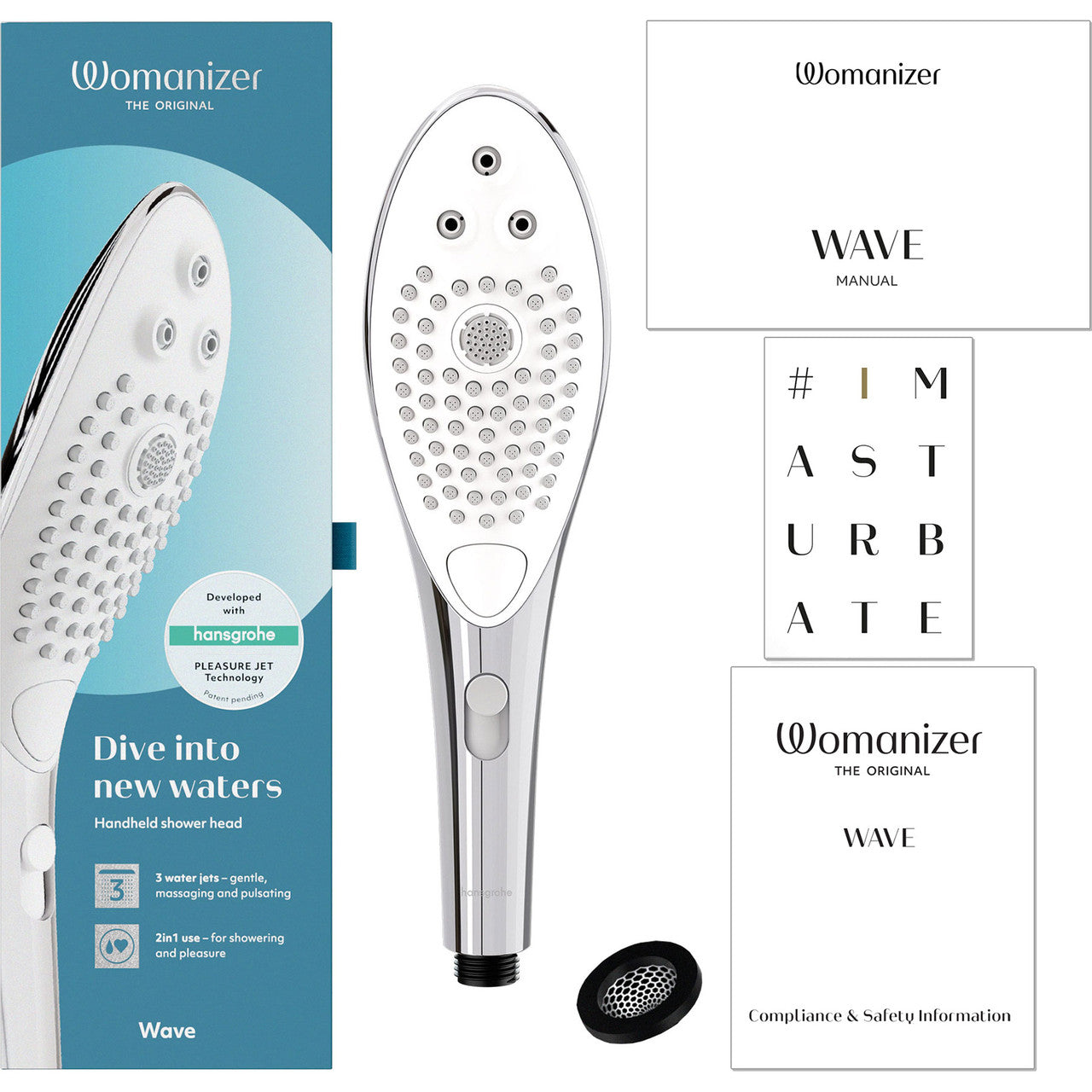 Womanizer Wave Shower Head & Water Massage Clitoral Stimulator - Chrome