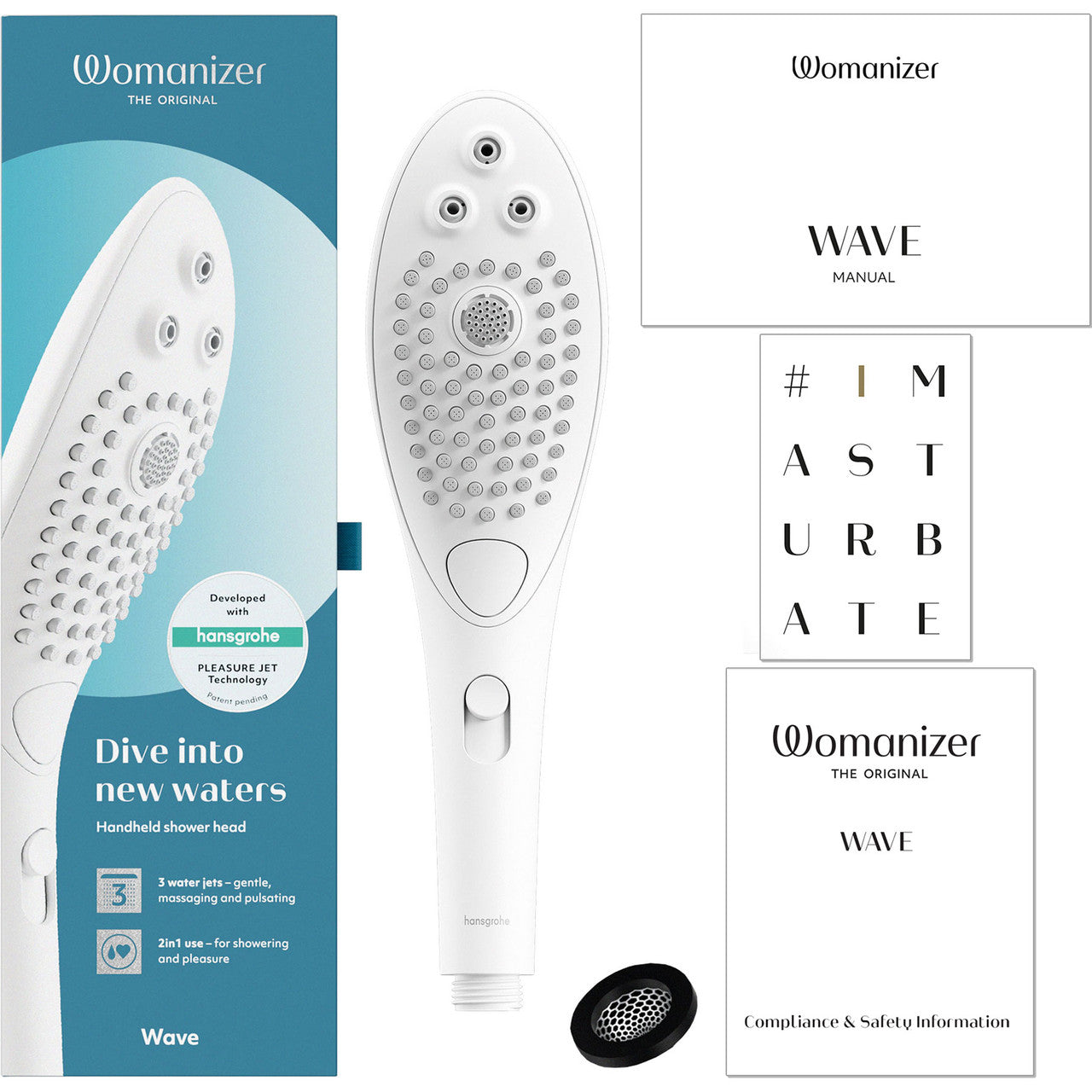 Womanizer Wave Shower Head & Water Massage Clitoral Stimulator - White