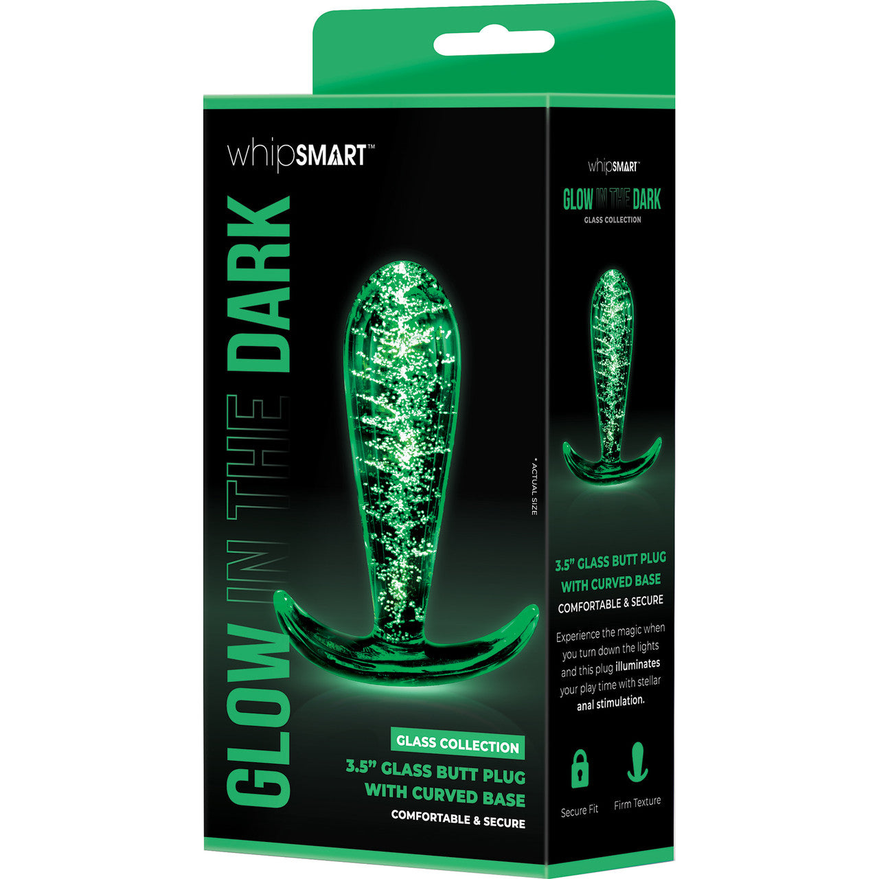 Whipsmart 3.5" Glow In The Dark Glass Butt Plug With Curved Base