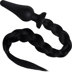 Whipsmart Furry Tales 4" Silicone Pony Tail Butt Plug - Black