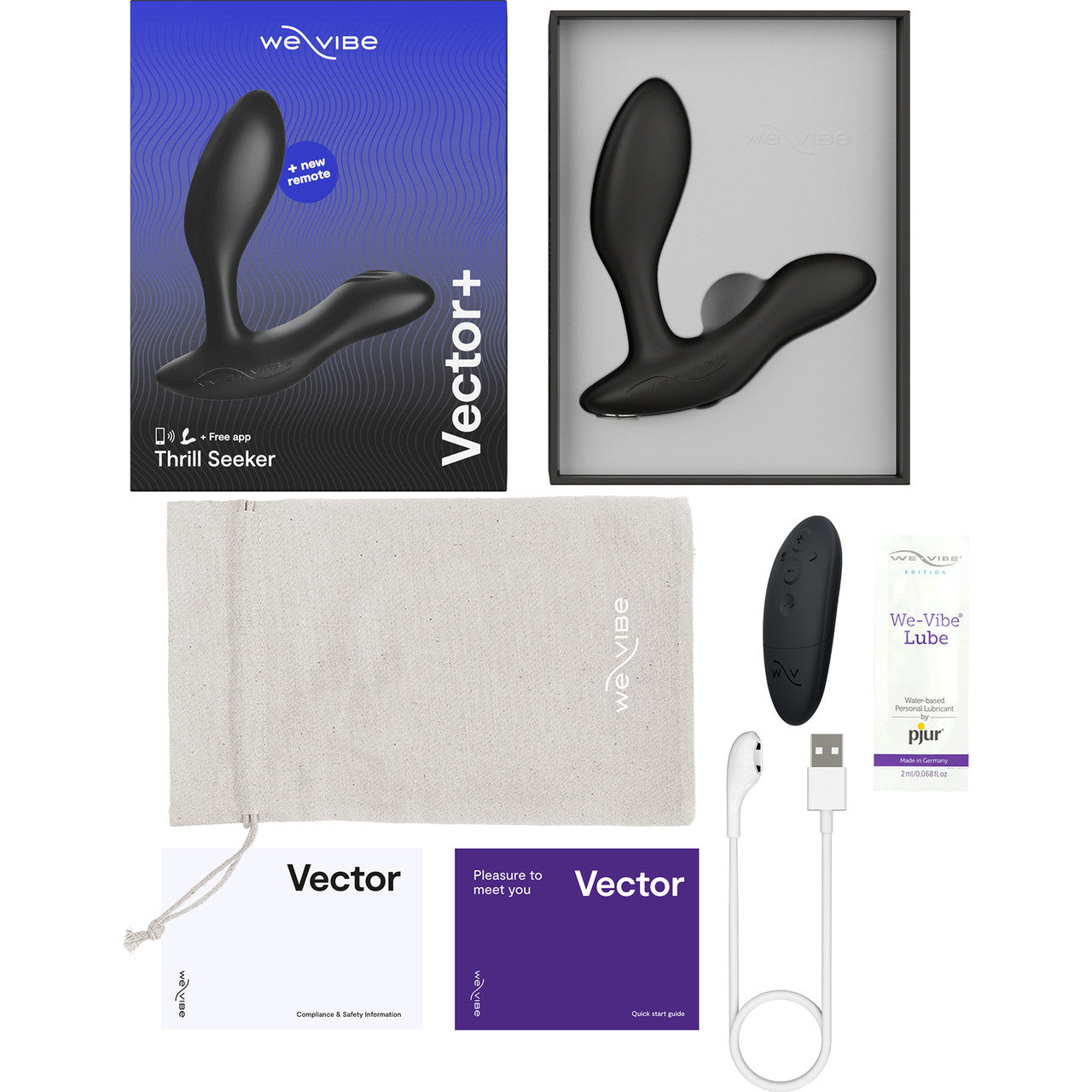 Vector+ By We-Vibe Waterproof Remote Controlled App Enabled Adjustable Prostate Massager - Charcoal Black