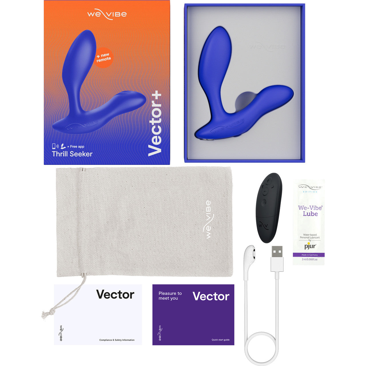 Vector+ By We-Vibe Waterproof Remote Controlled App Enabled Adjustable Prostate Massager - Royal Blue