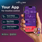 A hand holds a smartphone displaying the wevibe app interface, with promotional text on the left describing touch mode, beat mode, and chat-function features. The background is a purple-to-magenta gradient, and the wevibe brand name appears at the top.