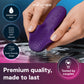A purple We-Vibe waterproof and soft silicone personal massager being held by two hands over rippling water, with feature callouts on the left and a 'Tested by couples' badge on the bottom right.