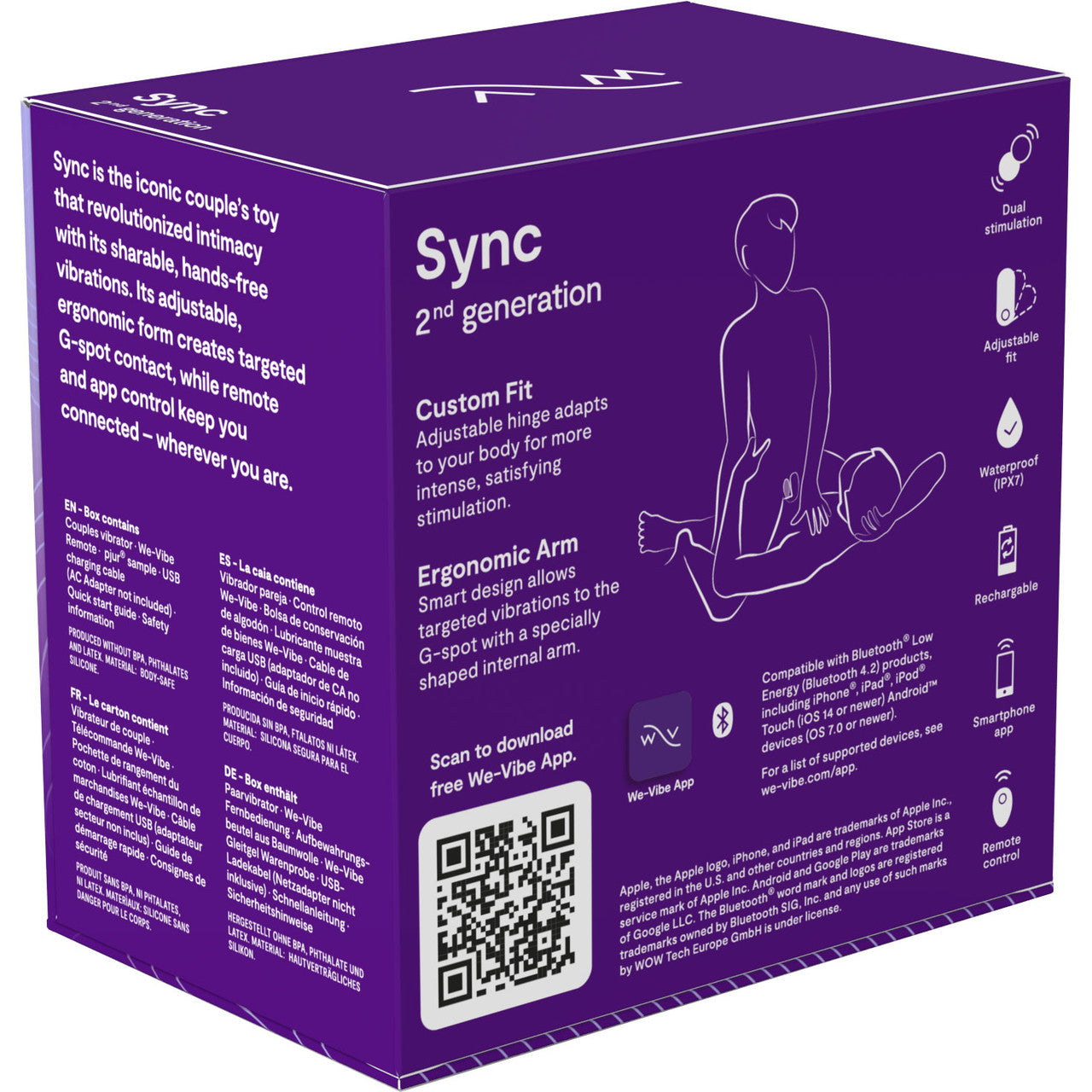 We-Vibe Sync Rechargeable Silicone Remote & App Controlled Couples Vibrator - Purple