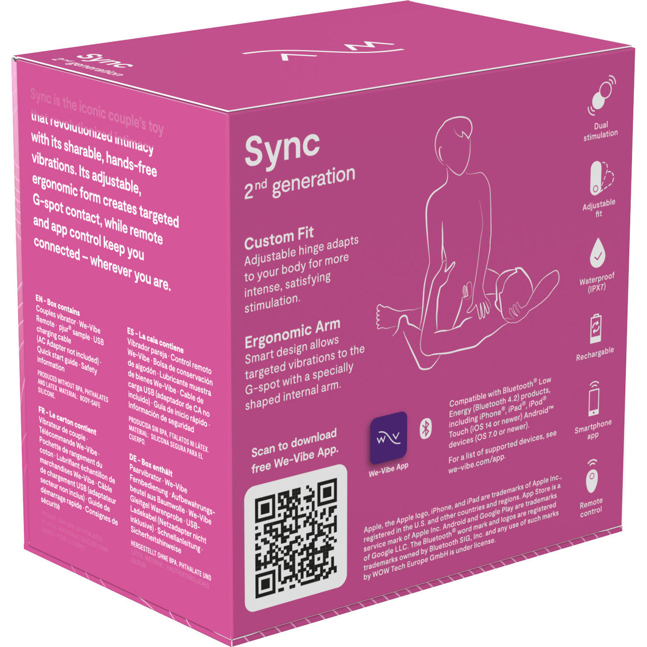 We-Vibe Sync Rechargeable Silicone Remote & App Controlled Couples Vibrator - Dusty Pink