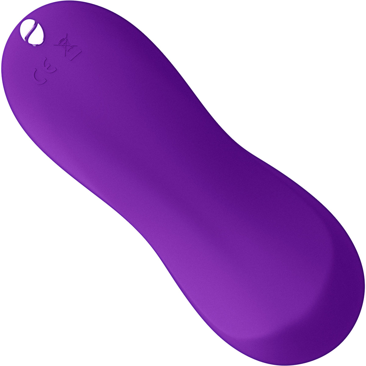A purple silicone personal massager with a curved, ergonomic design, shown on a plain white background.