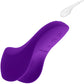 Purple silicone personal massager with a white charging cable, shown on a plain white background.