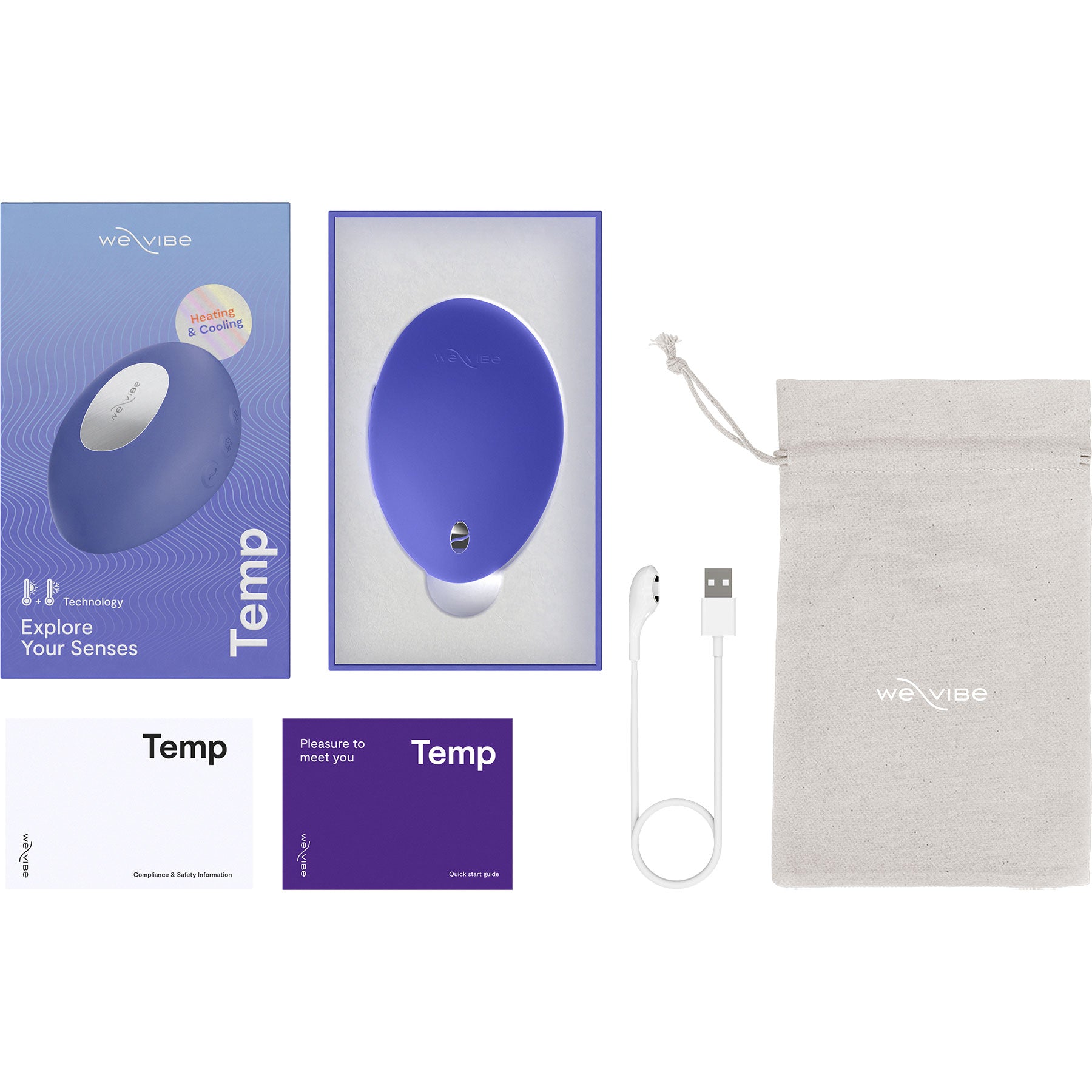 Temp By We-Vibe Heating & Cooling Rechargeable Silicone Lay-On Vibrator - Lavender