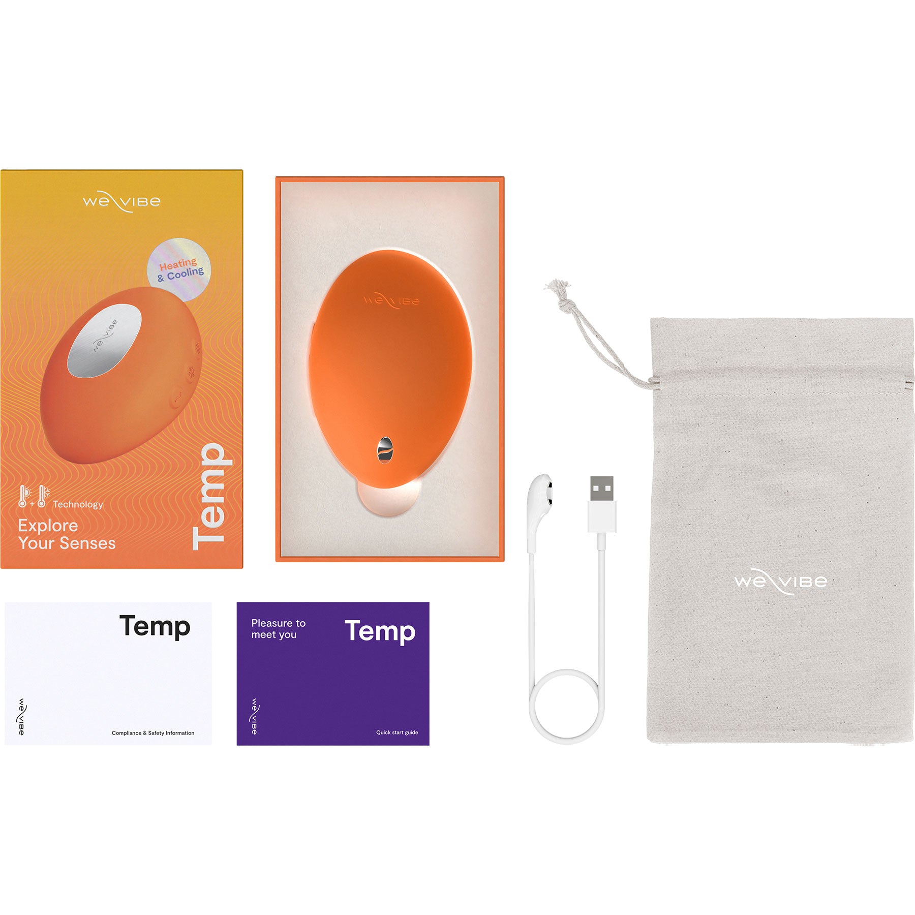 Temp By We-Vibe Heating & Cooling Rechargeable Silicone Lay-On Vibrator - Tangerine