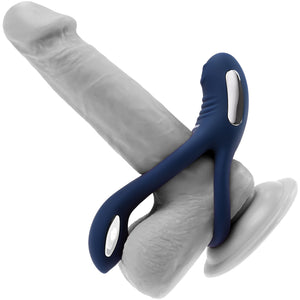 Zero Tolerance Ring Around The Rosy Silicone Vibrating Double Cock Ring & Ball Stimulator - Blue