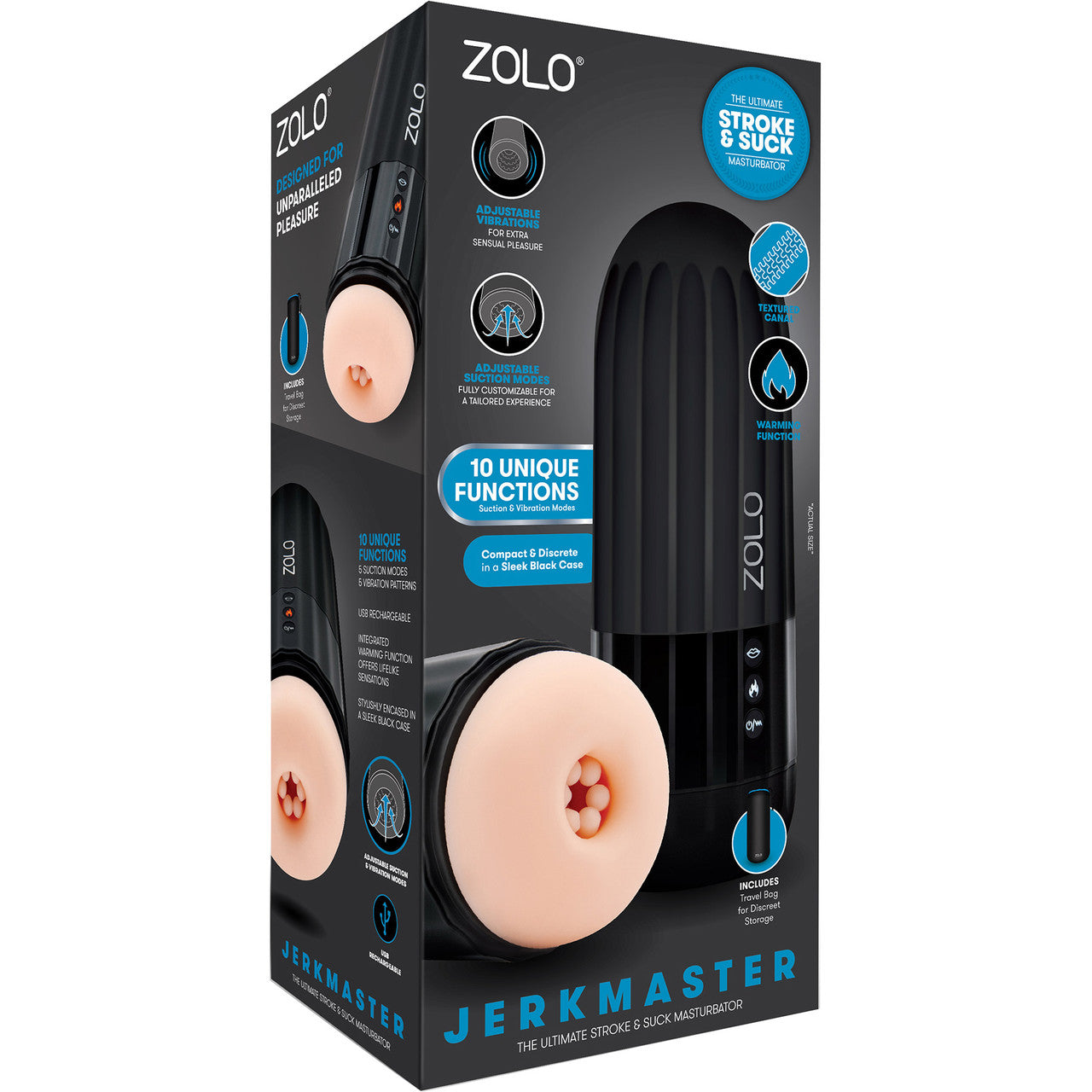 ZOLO Jerkmaster Rechargeable Silicone Warming, Sucking & Vibrating Oral Sex Penis Masturbator