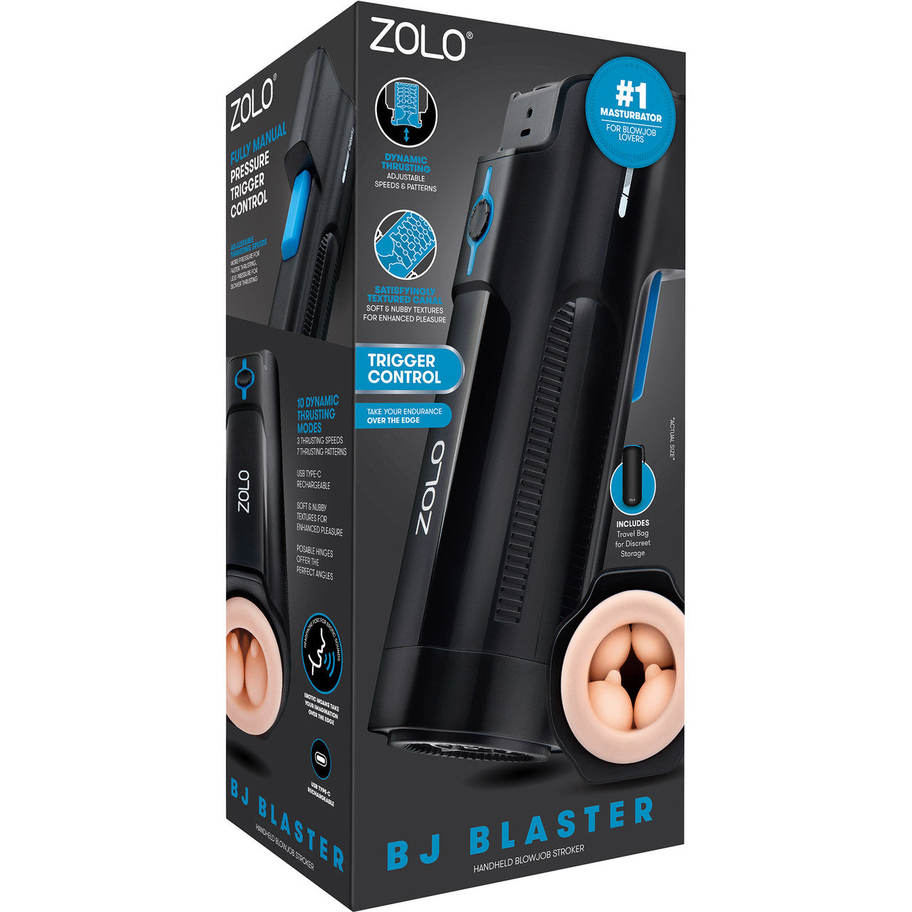 ZOLO BJ Blaster Rechargeable Silicone Thrusting Oral Sex Penis Masturbator With Trigger Control