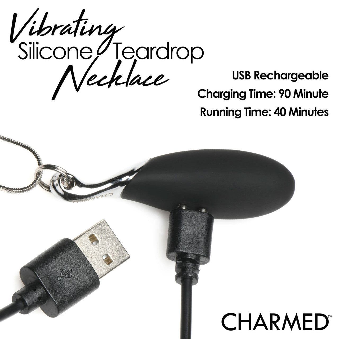 Charmed 10X Vibrating Silicone Rechargeable Teardrop Necklace