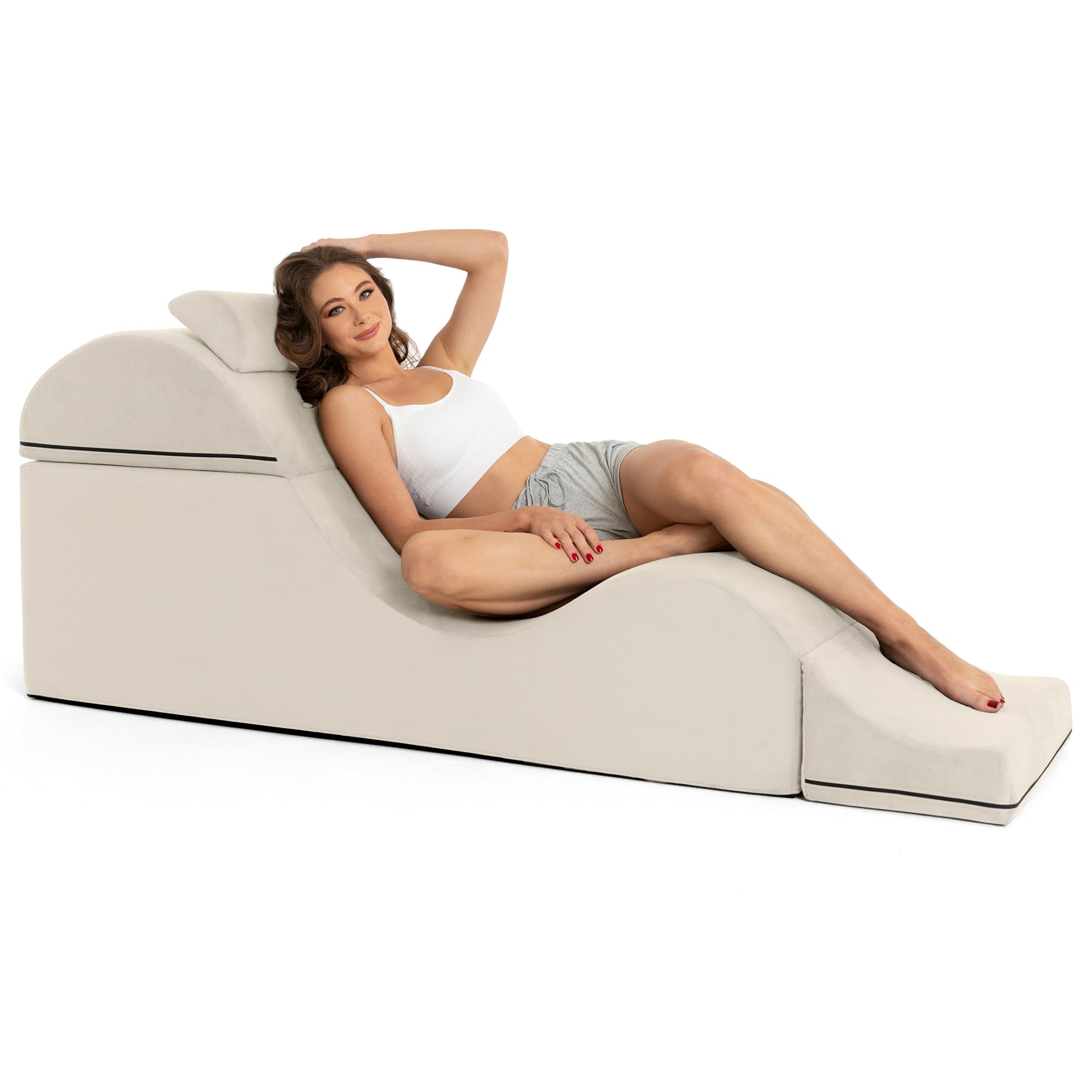 Liberator Aria Convertible Sex Chaise & End Of Bed Bench - X-Wide Microvelvet Bone Ivory