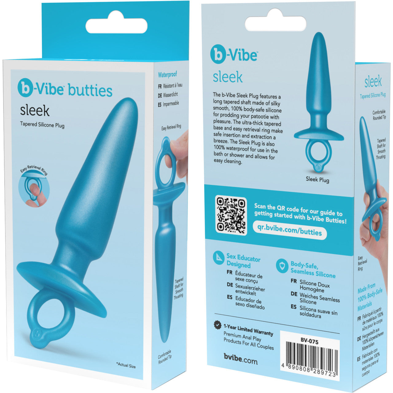 b-Vibe Butties Sleek Tapered Silicone Anal Plug - Blue