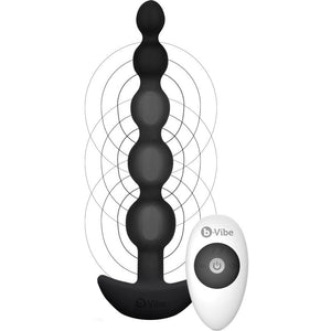 b-Vibe Cinco Vibrating Rechargeable Silicone Anal Beads With Remote - Black