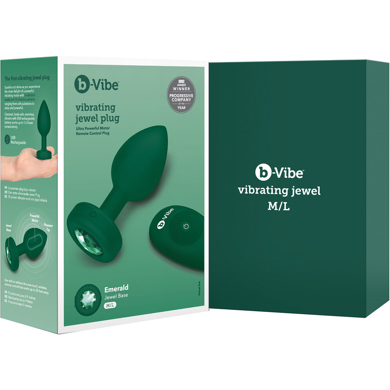 b-Vibe Vibrating Jewel Plug M/L Remote Control Silicone Anal Toy - Emerald Green