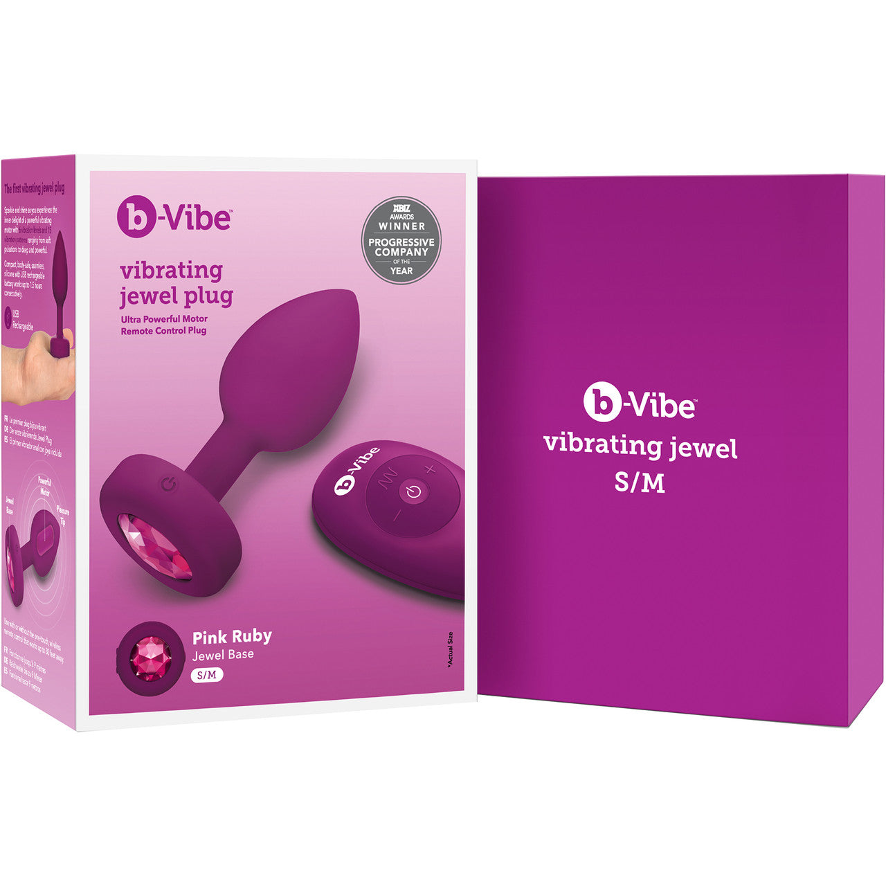 b-Vibe Vibrating Jewel Plug S/M Remote Control Silicone Anal Toy - Fuschia