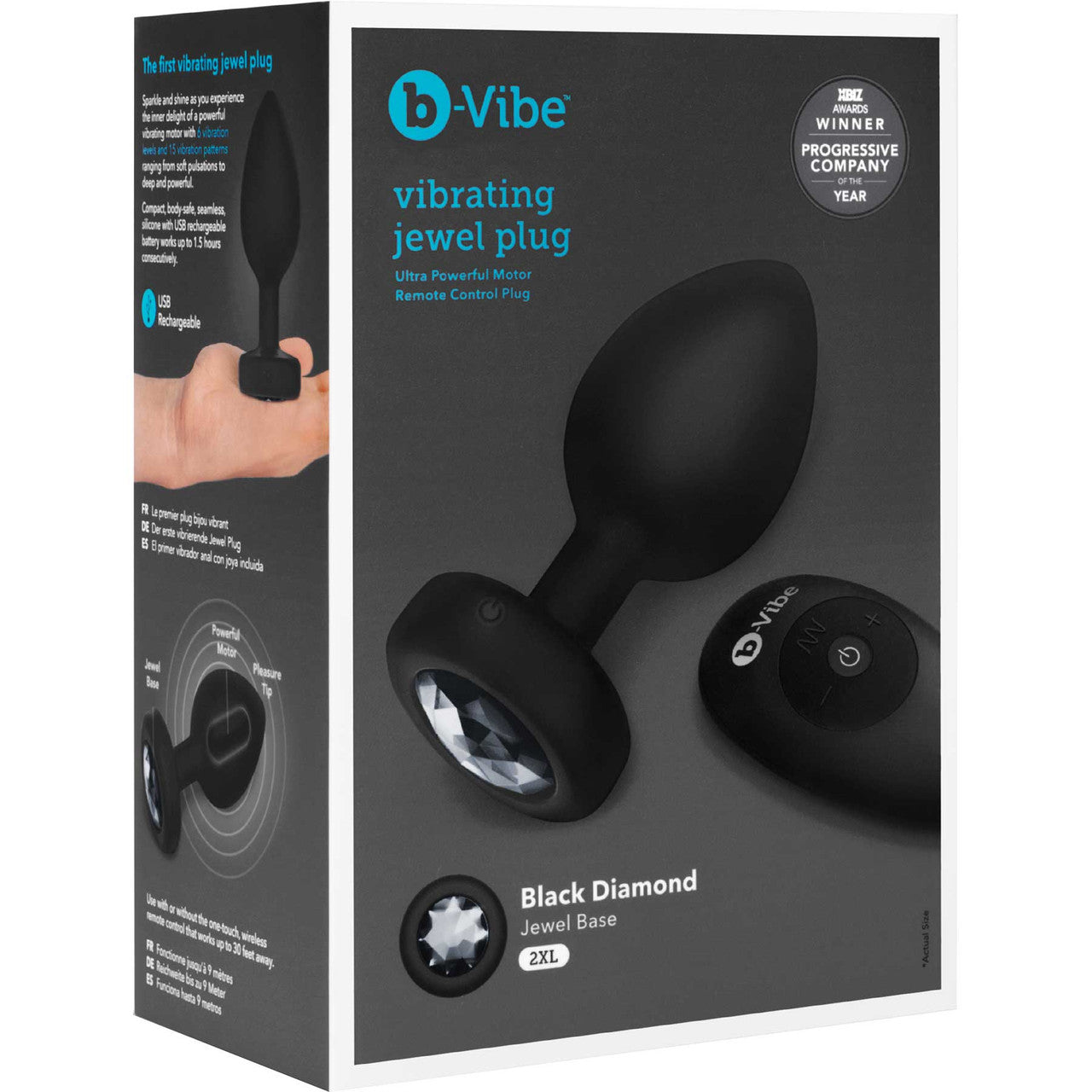 b-Vibe Vibrating Jewel Plug XXL Remote Control Silicone Anal Toy - Black