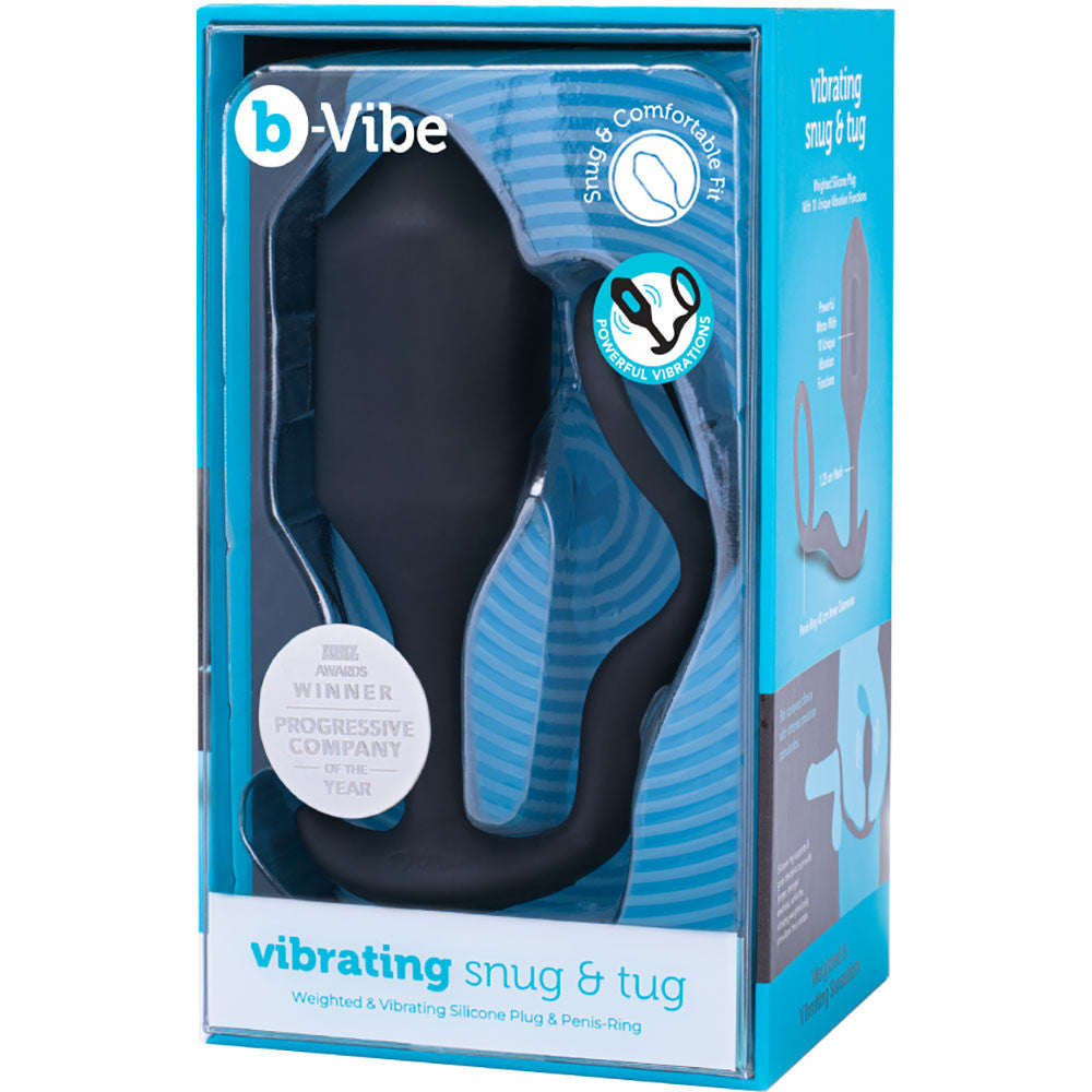 b-Vibe Vibrating Snug & Tug Weighted Silicone Plug & Penis-Ring - X-Large