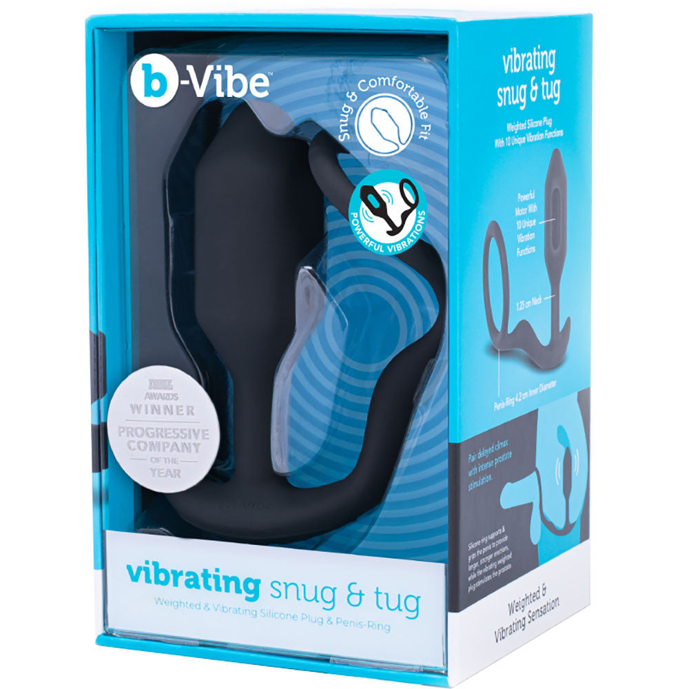 b-Vibe Vibrating Snug & Tug Weighted Silicone Plug & Penis-Ring - Medium