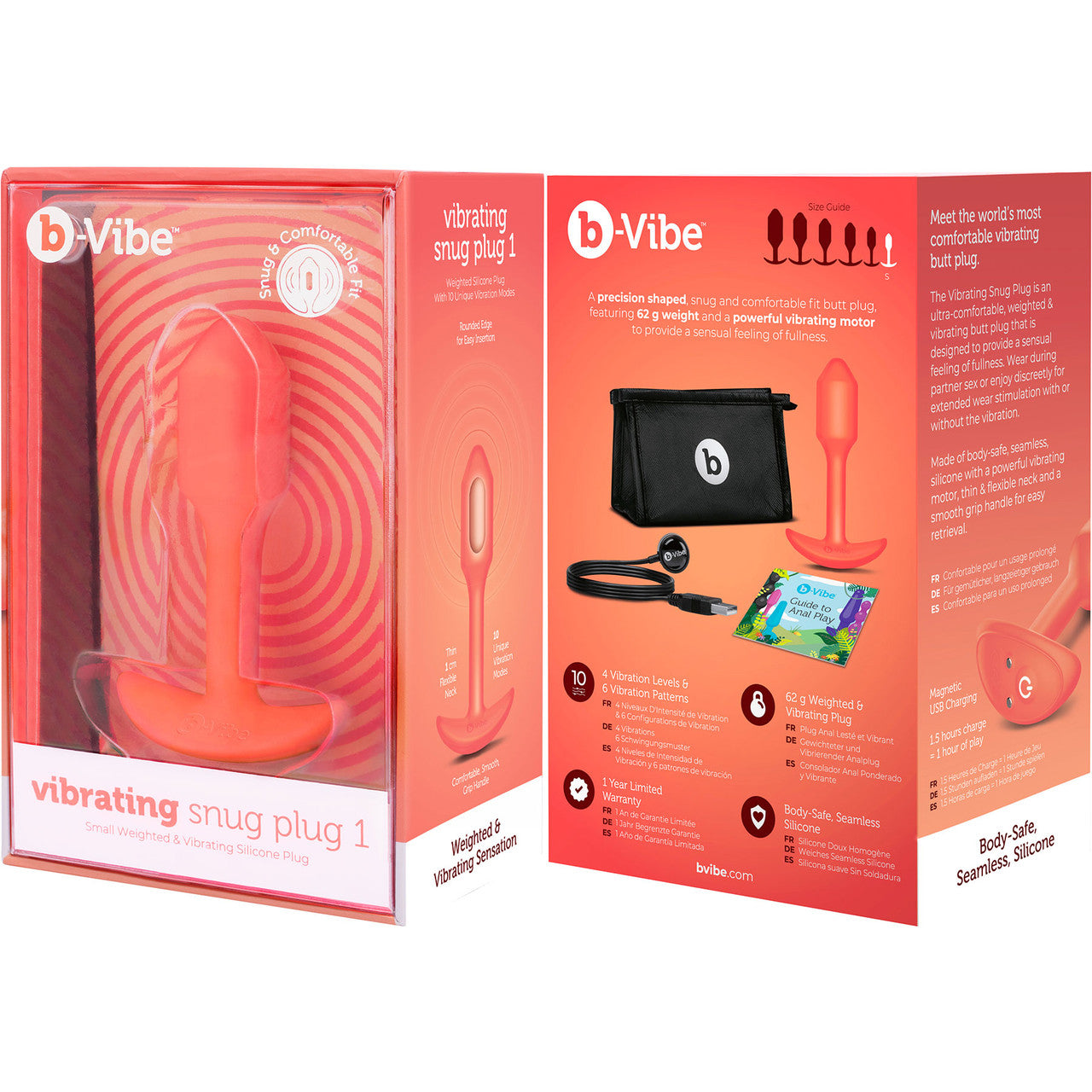 b-Vibe Vibrating Snug Plug 1 Rechargeable Silicone Anal Plug - Orange b-Vibe Vibrating Snug Plug 1 Rechargeable Silicone Anal Plug - Orange