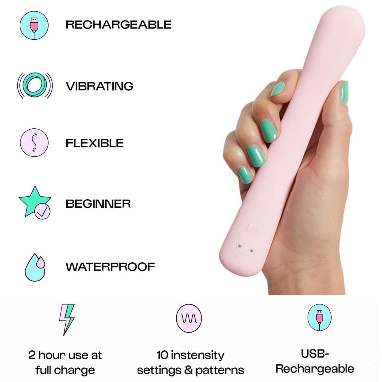 Unbound Rechargeable Waterproof Silicone Flexible G-Spot Vibrator - Quartz