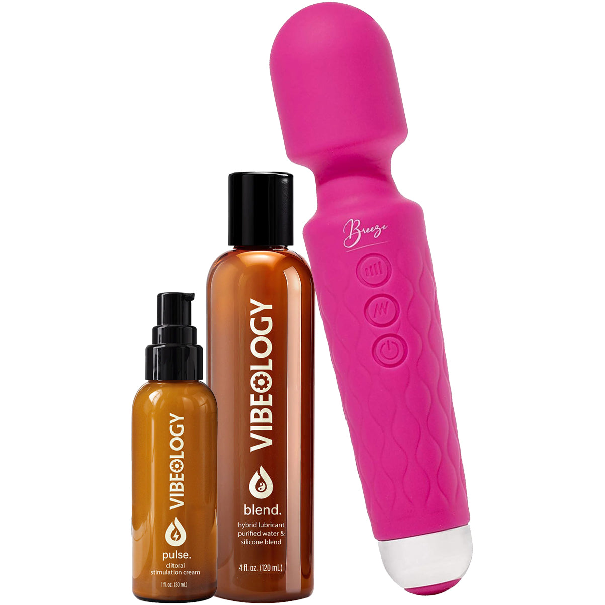 Breeze Silicone Vibrating Wand By Pleasure Engine With Blend Lubricant & Pulse Stimulation Cream