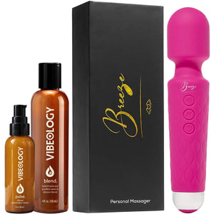 Breeze Silicone Vibrating Wand By Pleasure Engine With Blend Lubricant & Pulse Stimulation Cream