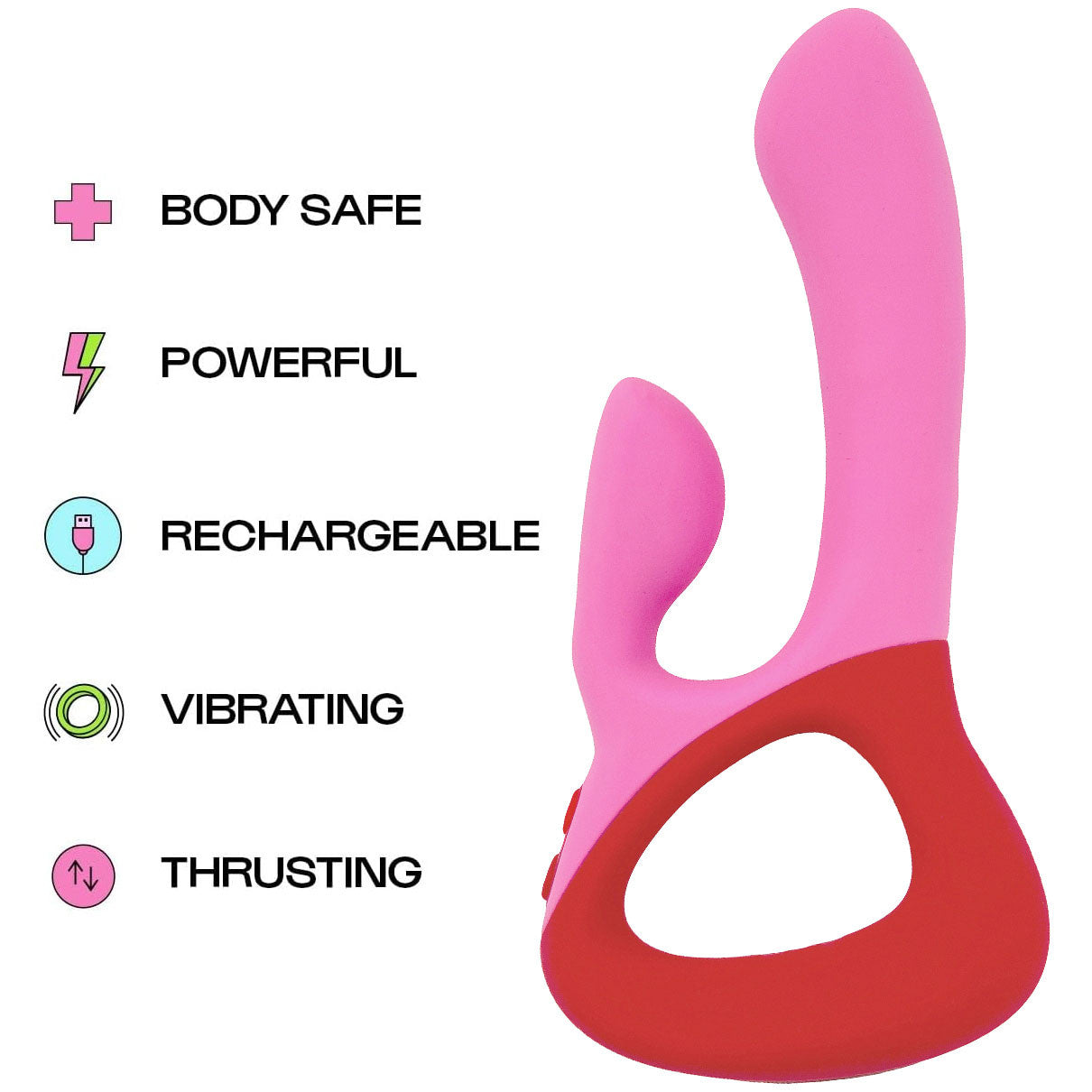 Unbound Clutch Rechargeable Waterproof Silicone Dual Stimulation Vibrator - Poppy & Cerise