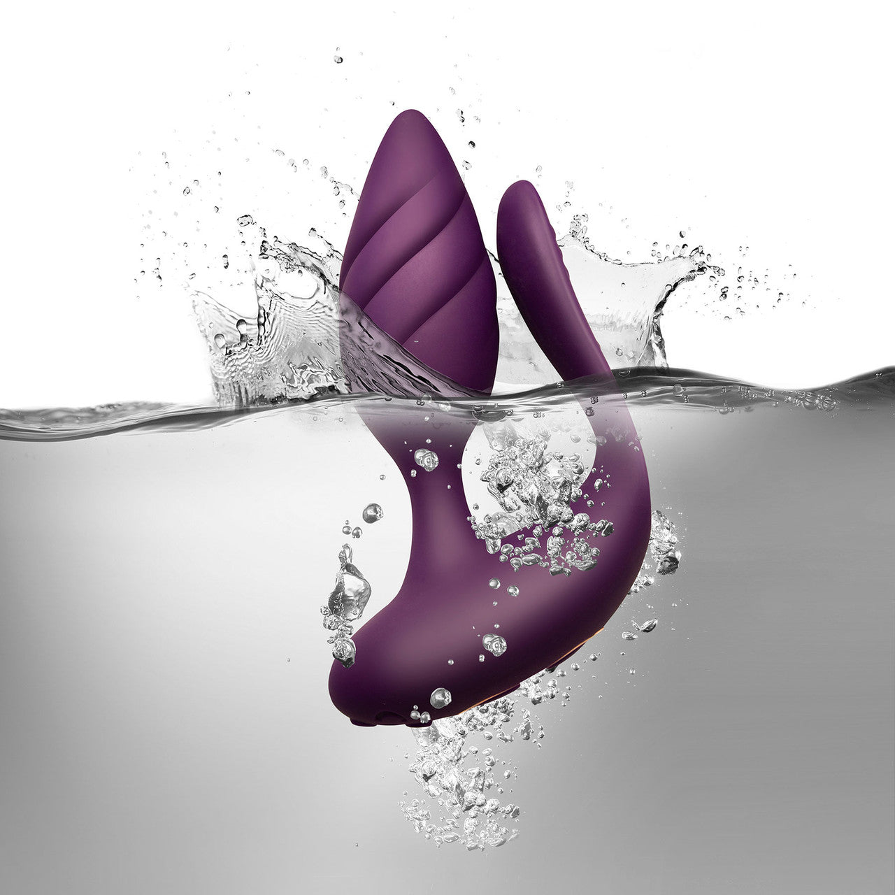 Cocktail Rechargeable Silicone Couples Vibrator With Remote By Rocks-Off - Purple & Rose Gold