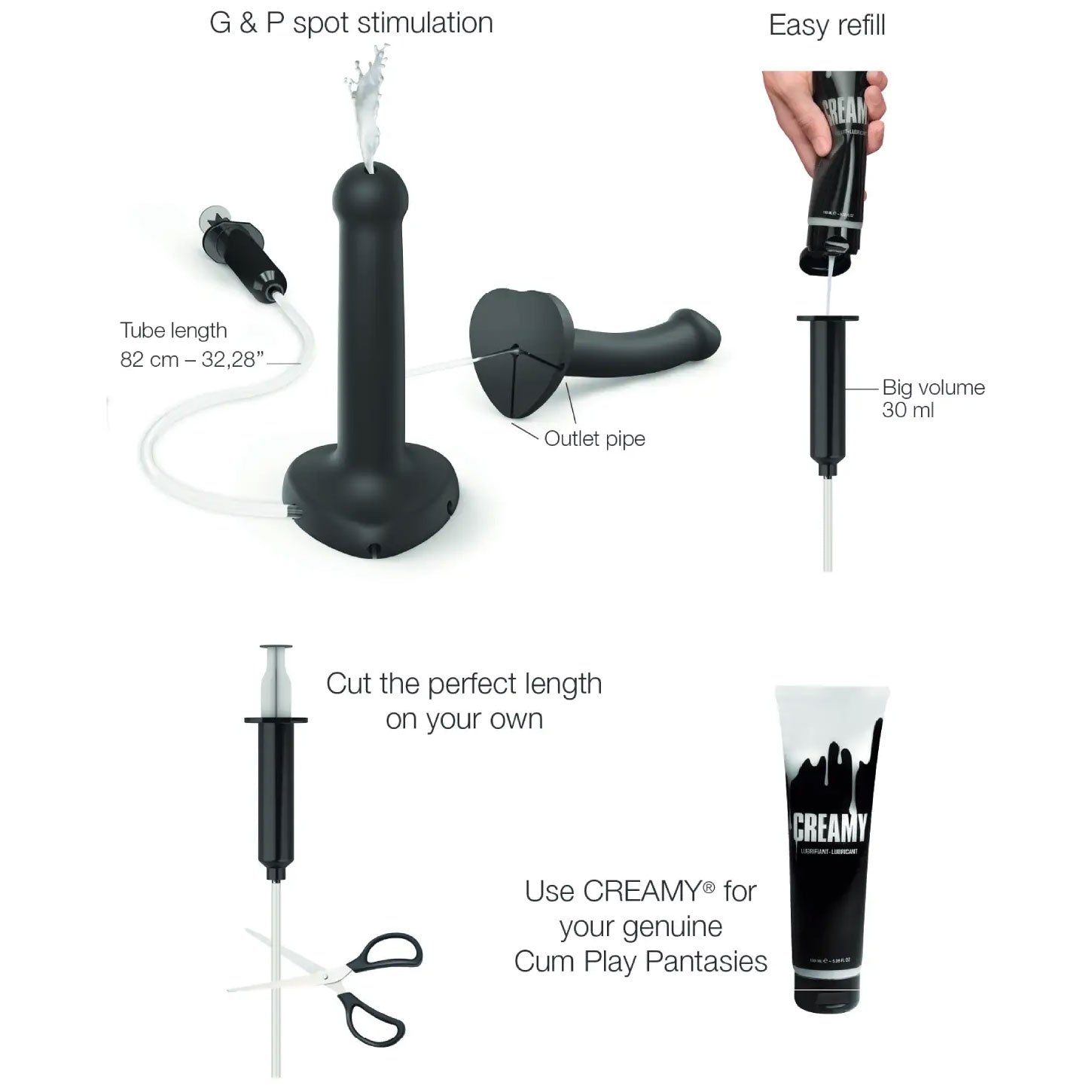 Strap-on-Me Squirting Harness Compatible Silicone Dildo - Features