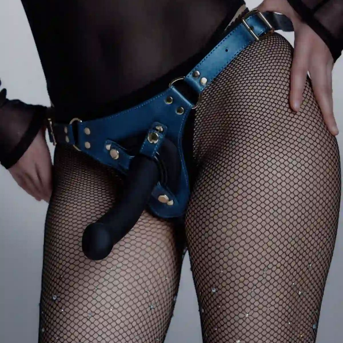 Strap-on-Me Generous Leatherette Harness - Metallic Blue