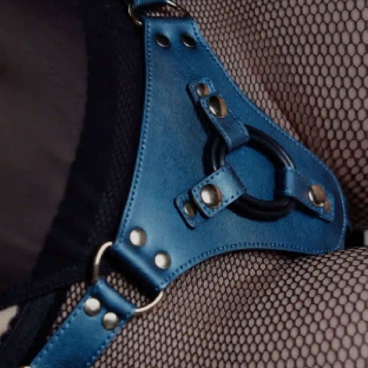 Strap-on-Me Generous Leatherette Harness - Metallic Blue