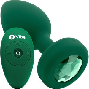 b-Vibe Vibrating Jewel Plug M/L Remote Control Silicone Anal Toy - Emerald Green