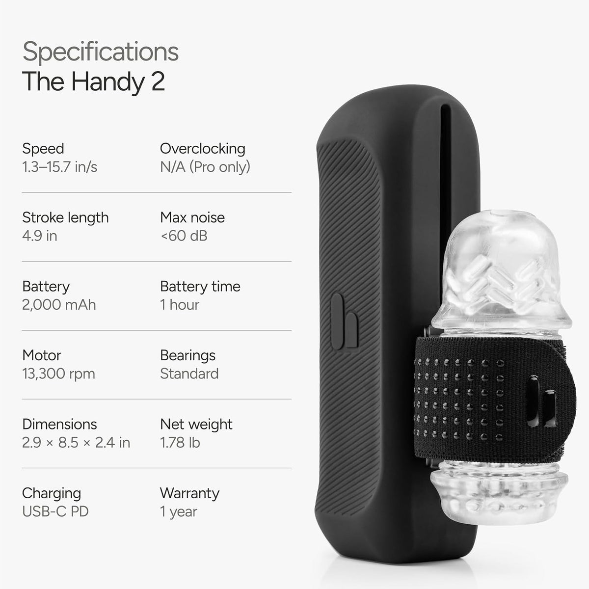 The Handy 2 Interactive App Enabled Penis Stroker - Specifications