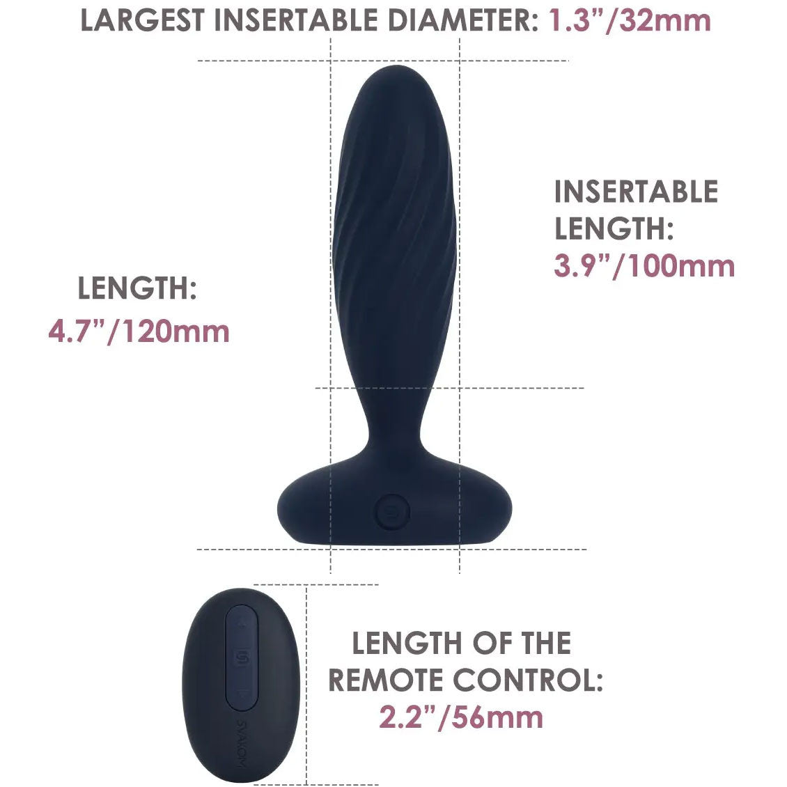 SVAKOM Jordan App Enabled Silicone Thrusting & Vibrating Anal Plug With Remote - Navy Blue