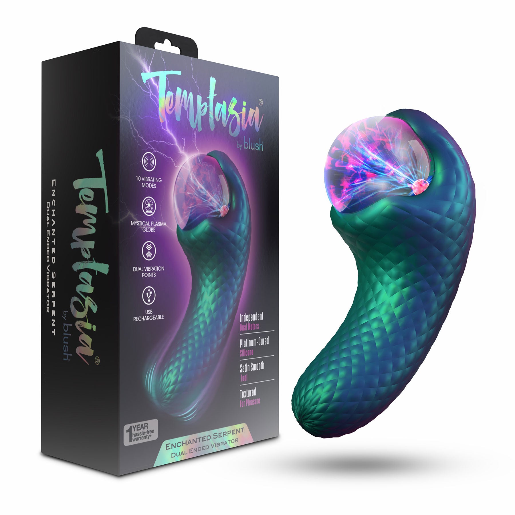 Temptasia By Blush Enchanted Serpent Pulse Vibrator With Mystical Plasma Globe - Dark Millenia