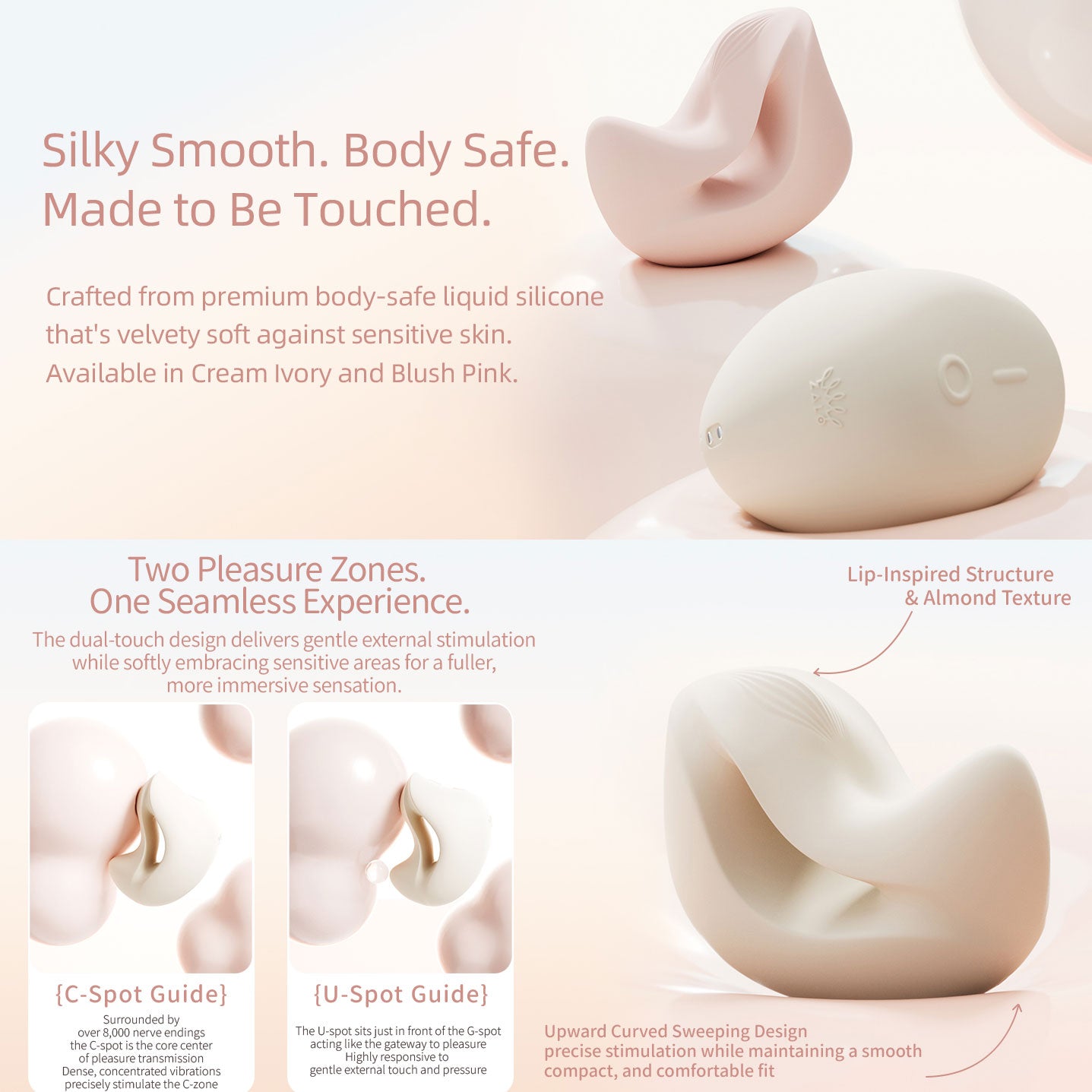 ZALO MOCHI Aurora Series Dual-Point Silicone Vibrating Massager - Infographic