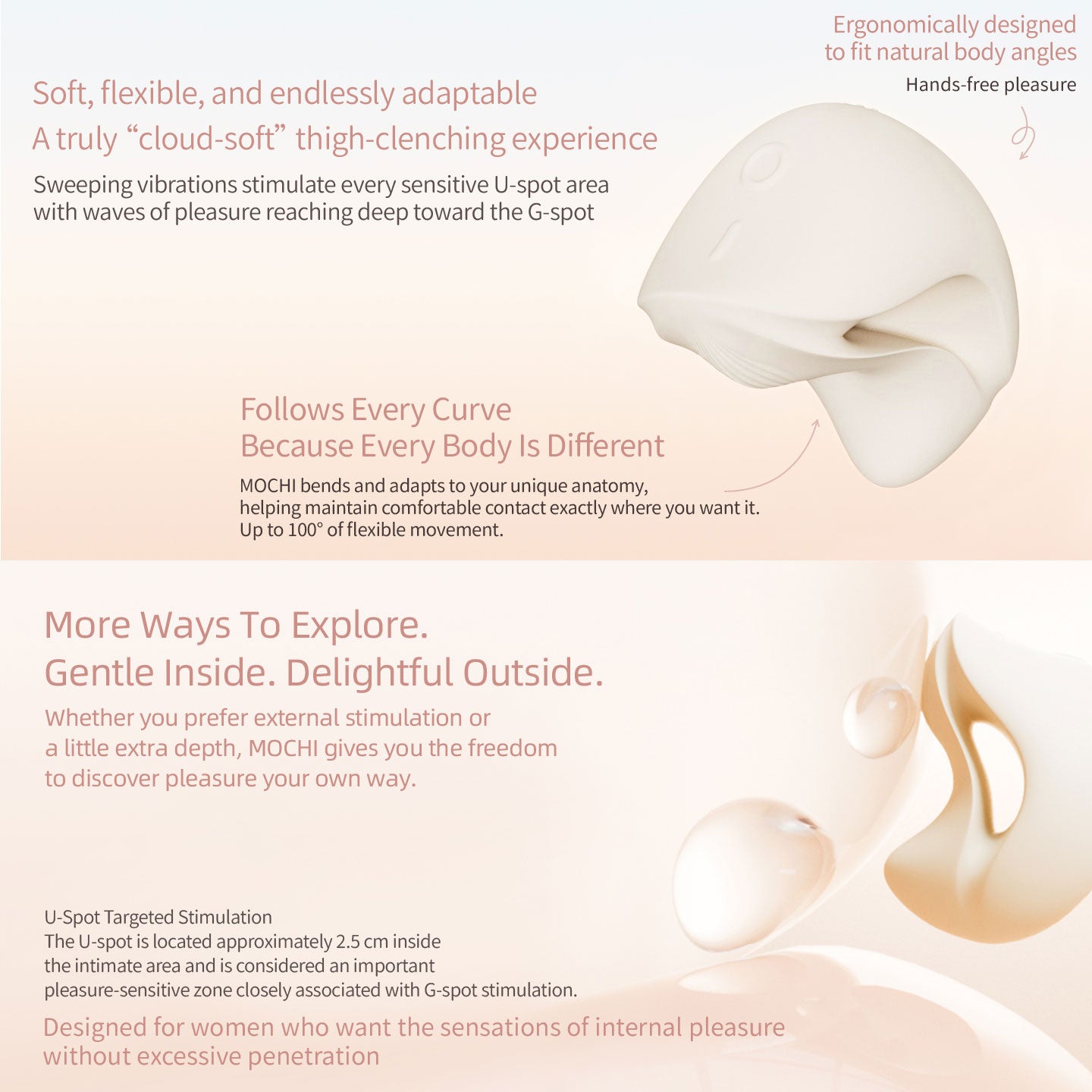 ZALO MOCHI Aurora Series Dual-Point Silicone Vibrating Massager - Infographic