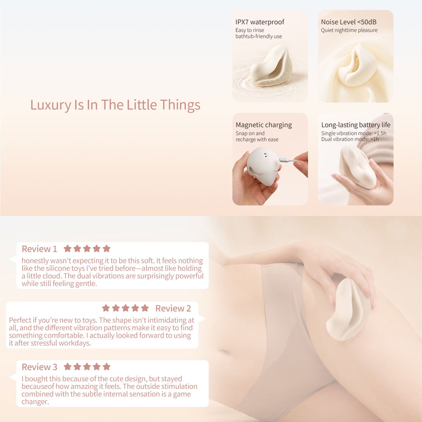 ZALO MOCHI Aurora Series Dual-Point Silicone Vibrating Massager - Infographic