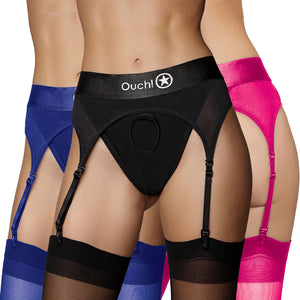 Ouch! Vibrating Strap-On Thong With Adjustable Garters - All Colors