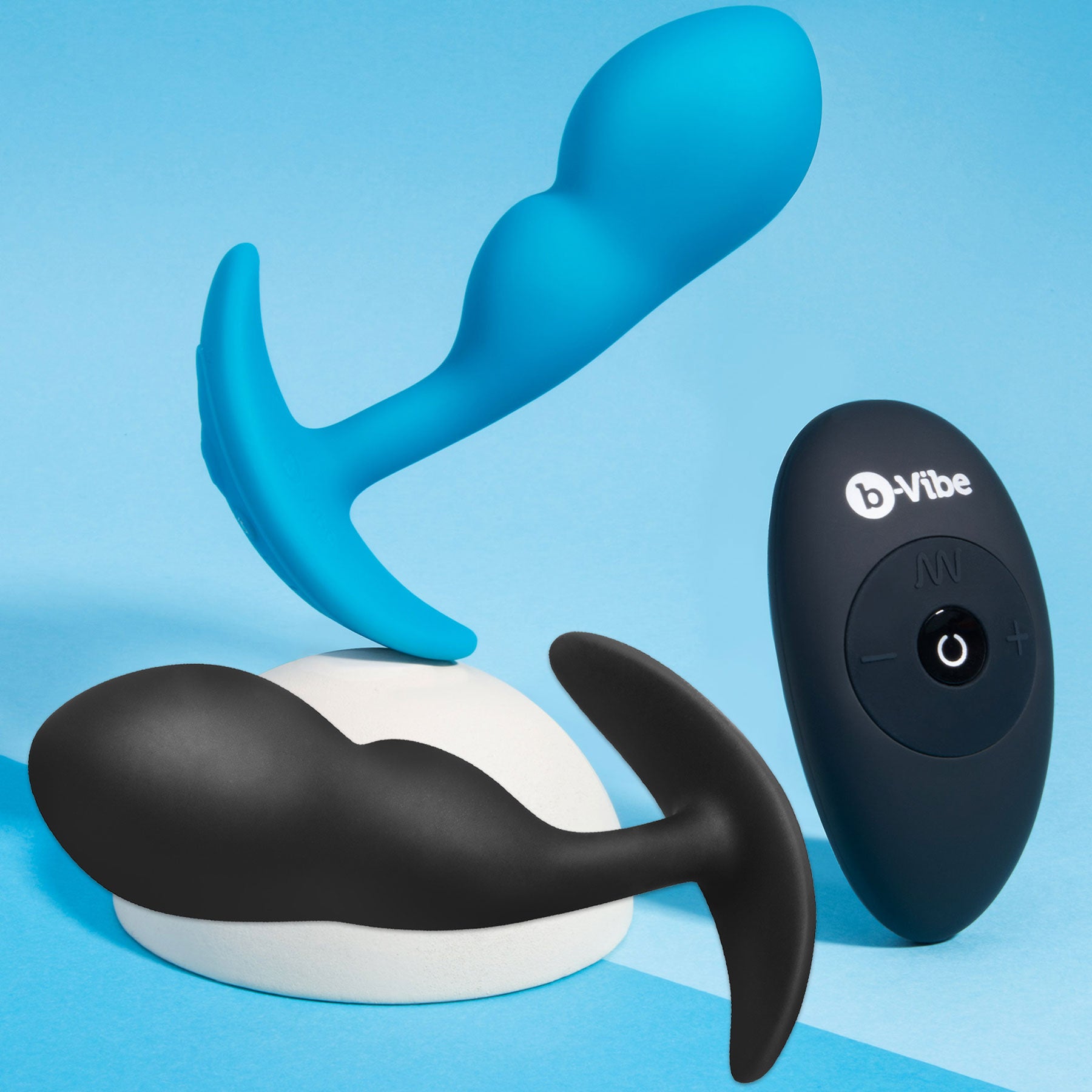 b-Vibe P-Spot Snug Plug Weighted & Vibrating Silicone Prostate Plug With Remote - Both